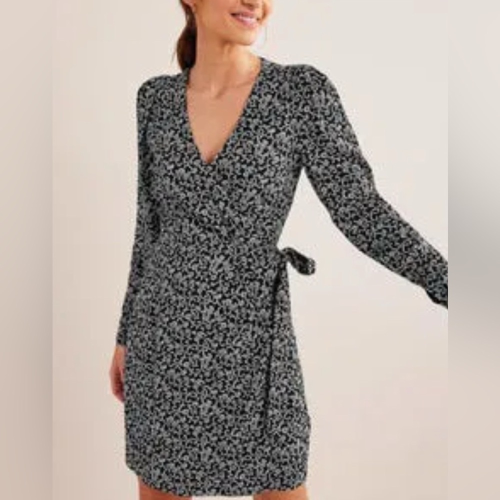 Boden Womens Wrap Detail Mini Dress 6R Black Printed NEW. 1228